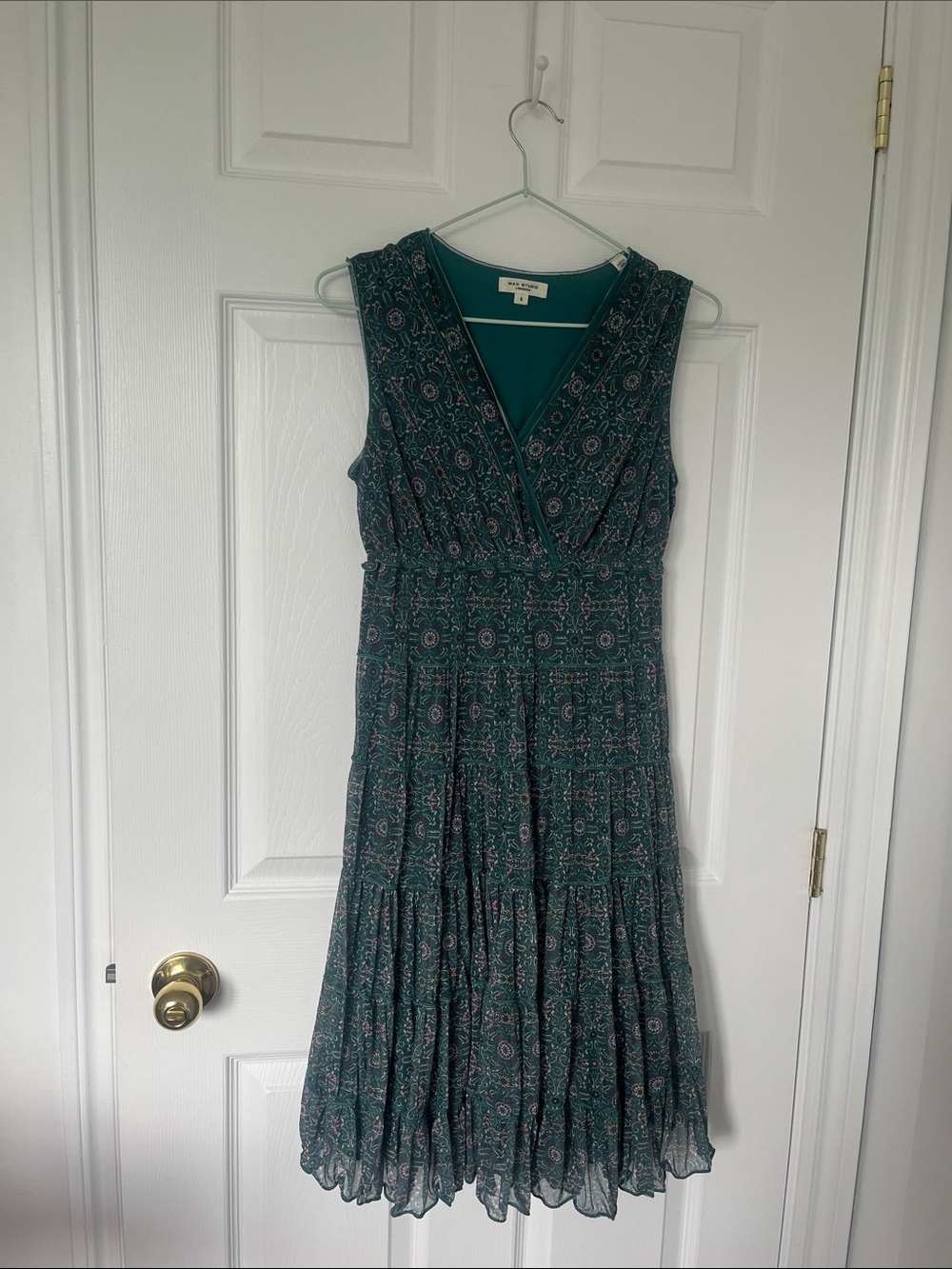 Max Studio Teal Printed Wrap Midi Dress
